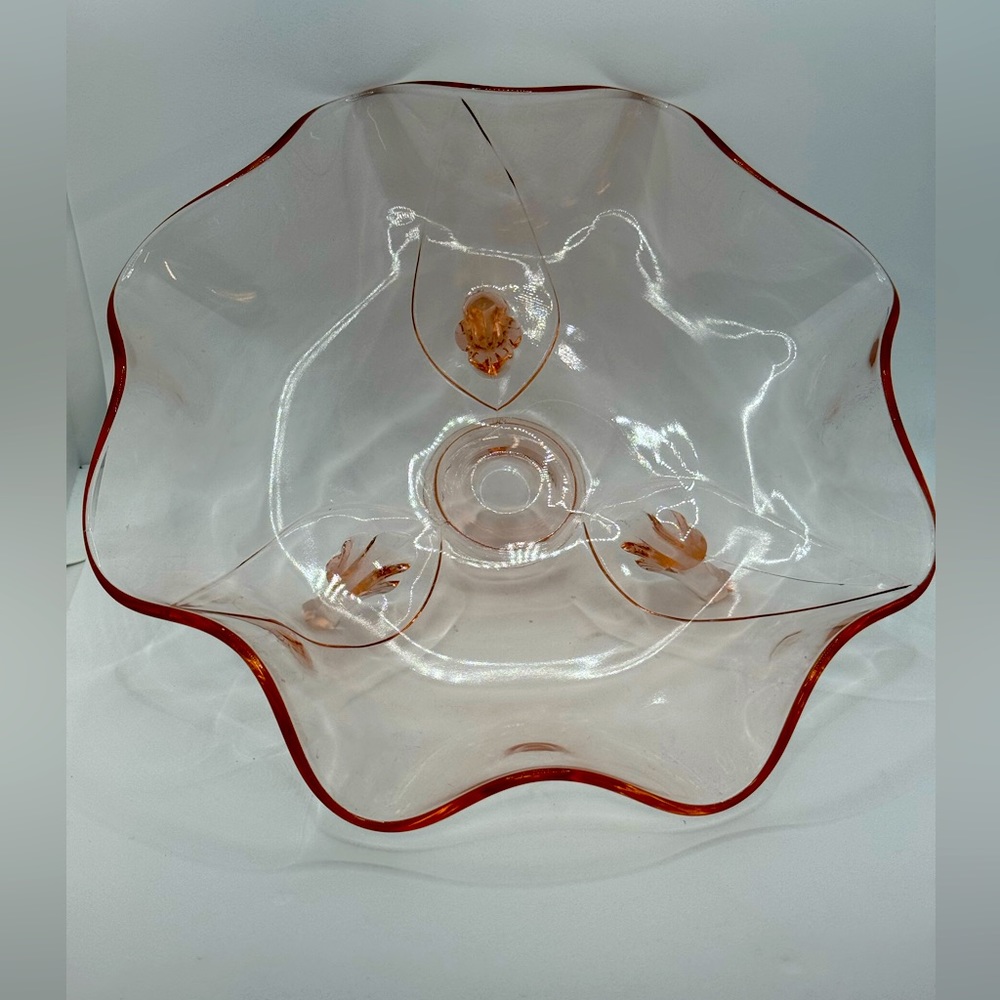 Vintage Lancaster Glass Co. Depression Glass Pink Glass Bowl 10”